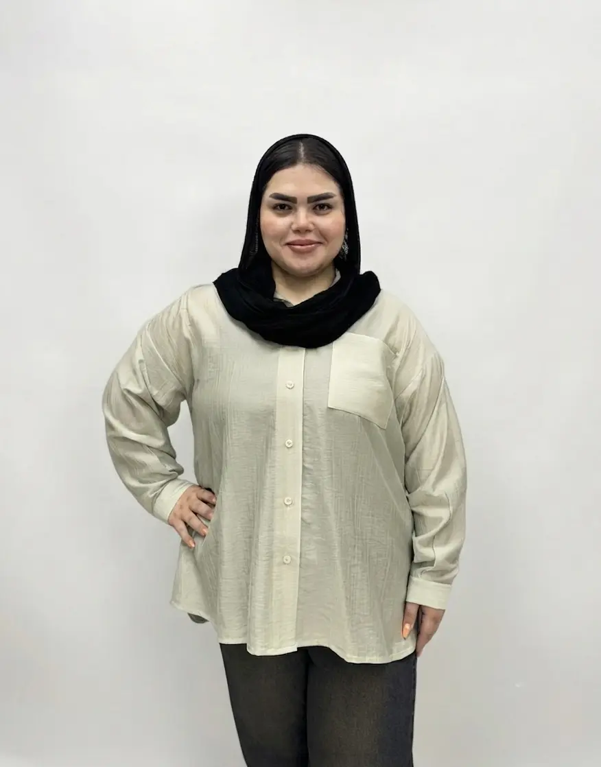 شومیز سایز بزرگ زنانه مدل لنین کریستال (پری شیشه ای) طرح جیب دار